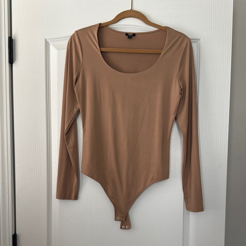 Express Tan Long Sleeve Body Contour Bodysuit